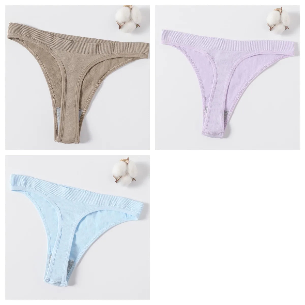 3Pcs/Set Women Brazilian Panties Low-Rise Thong Comfort T-back Underwear Sexy Lingerie High-Stretch G-string Multi Color M-XL