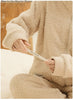 Women New Half Fleece Pajama Set Thick Warm Long Sleeve Long Pants Cozy Soft Casual Homewear Loungewear Sleepwear Suit
