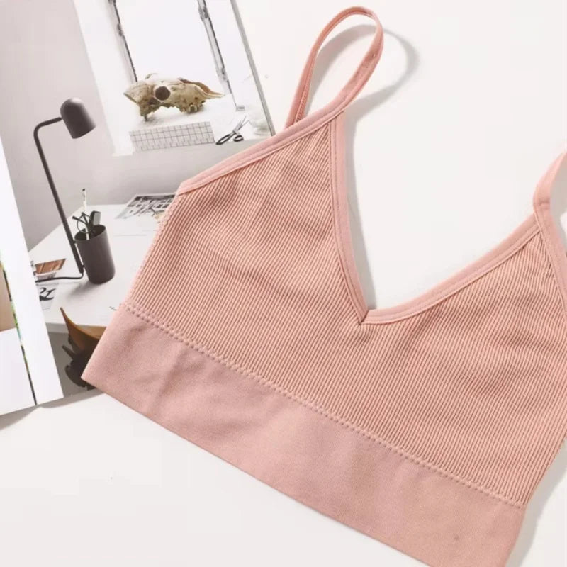 Seamless Bras For Women U-Back Sports Crop Top Sexy Lingerie Non-wire Thin Strap Ribbed No Pads Underwear V Neck Intimates M-XL