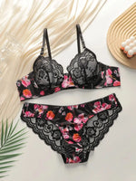 Ultra thin lace printed flower set with steel ring bra, sexy Lingerie women's underwear A3110