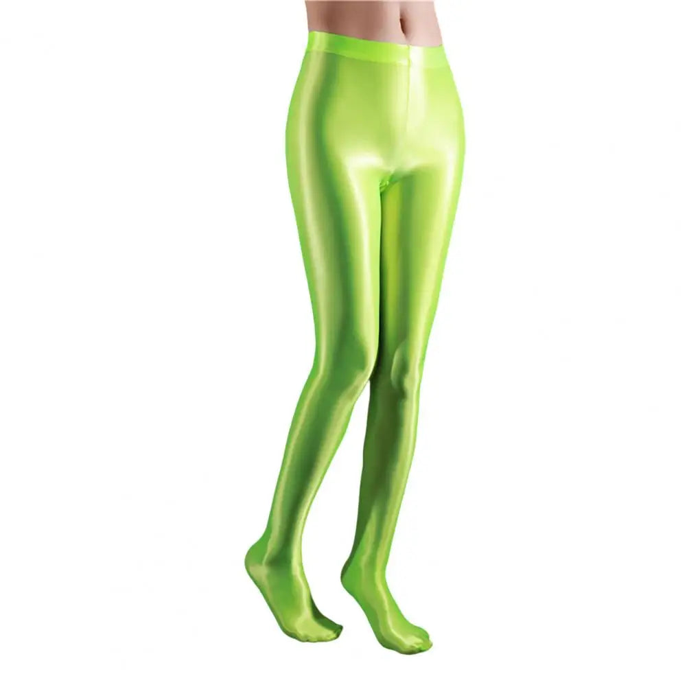 Women Leggings Stage Performance Glossy Shiny High Waist Fitness with Socks Stage Show Skinny Yoga Trousers Women Clothing
