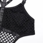 Toucheart Erotic Halter Bodysuit Large Mesh Splicing Andheavy Craftsmanship Women Hollow Seductive Intimate Hot Private Bodysuit