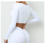 Long Sleeve Gym Crop Tops for Women Twist Deep V Workout Quick Dry Padded Sports Fitness Yoga T-Shirt