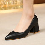 Zoki 2025 Thick Heels Basic Pumps for Women Solid Color Pointed Toe High Heel Office Shoes Woman Shallow Plus Size Pumps 35-42