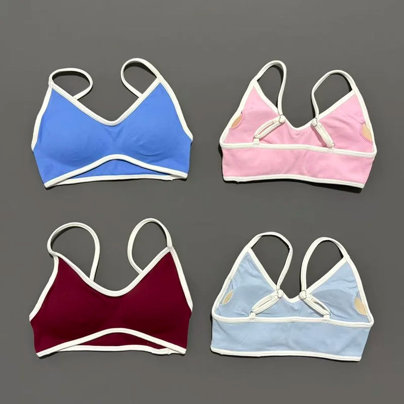 Contrastline Bra Women Backless Knitted Sports Bra Solid Color Gym Fitness Top With Chest Cushion Sexy Suspender Yoga Sports Bra
