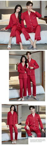 Spring and summer ice silk pajamas sexy lace long-sleeved cardigan home wear set