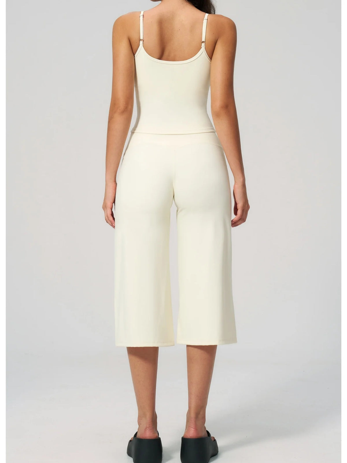 Gym Workout Yoga Sets Women Square Neck Slimming Sports Tank Top Fitness Gym Suit Outdoor High Waist Flare Pants Two-piece Set