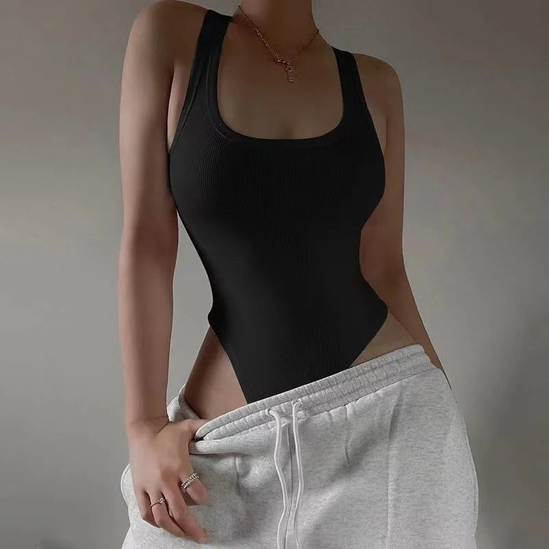 Sleeveless Knit Bodysuit Hot Summer Sexy Bodycon Off Shoulder Halter Tops Casual Street Bodice For Women ClubWear