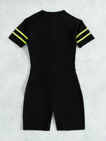 Zipper Mesh Surf One Piece Swimsuit Women Neon Green Solid Black Tummy Control Swimwear Beach Bathing Suit Swimming Set Monokini
