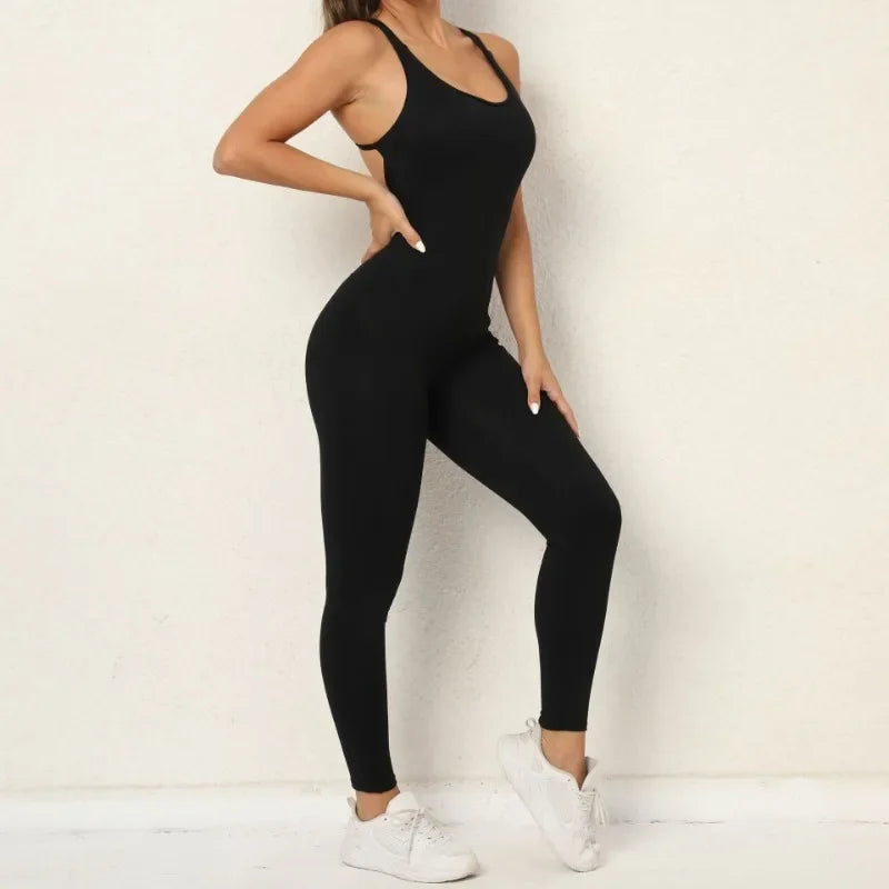 Seamless High-Waisted Peach Hip Yoga Jumpsuit for Women - Fast Drying Sweat-Wicking Tight Running Sports Jogging Gym Activewear