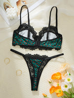 Green leopard print sexy lingerie set - see-through bra set - fashionable women's lingerie-exquisite intimate underwear ZA825182