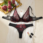 Sexy Lingerie Bra, Women's Suits, See-Through Bra, The Allure of Valentine's Night, Black Red Bra and Underwear Set ZA825161