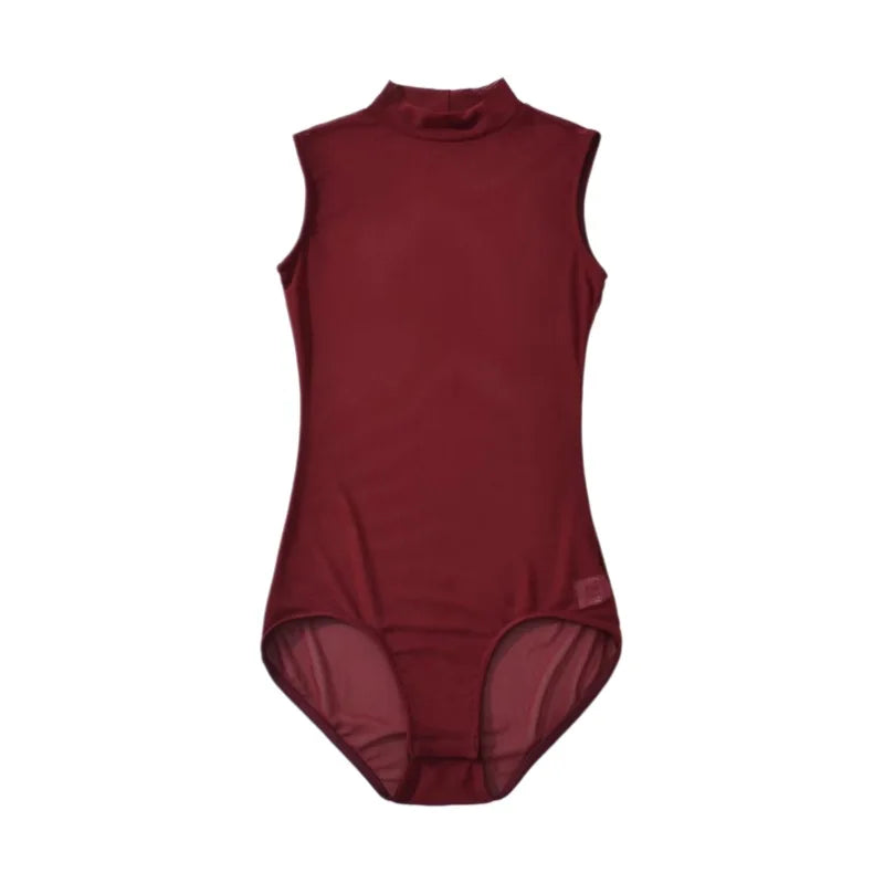 Solid Color Spring Stand-up Collar Sleeveless Tank Top For Women Light Mature Style Sexy Slim-fit See-through Mesh Bodysuit WHBH