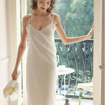 Women Gauze Bath Dress 1pc Black White Contrast Camisole Bathrobe, Soft Absorbent Wearable Bath Towel for Shower Spa Home