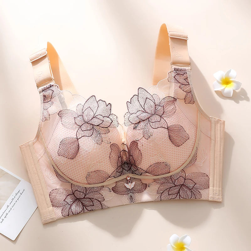Women's Push up Bras Adjustable New Wireless Bras Women Flower embroidery Bra Underwear Large Size 36-52 CDE Cup Underwear Women