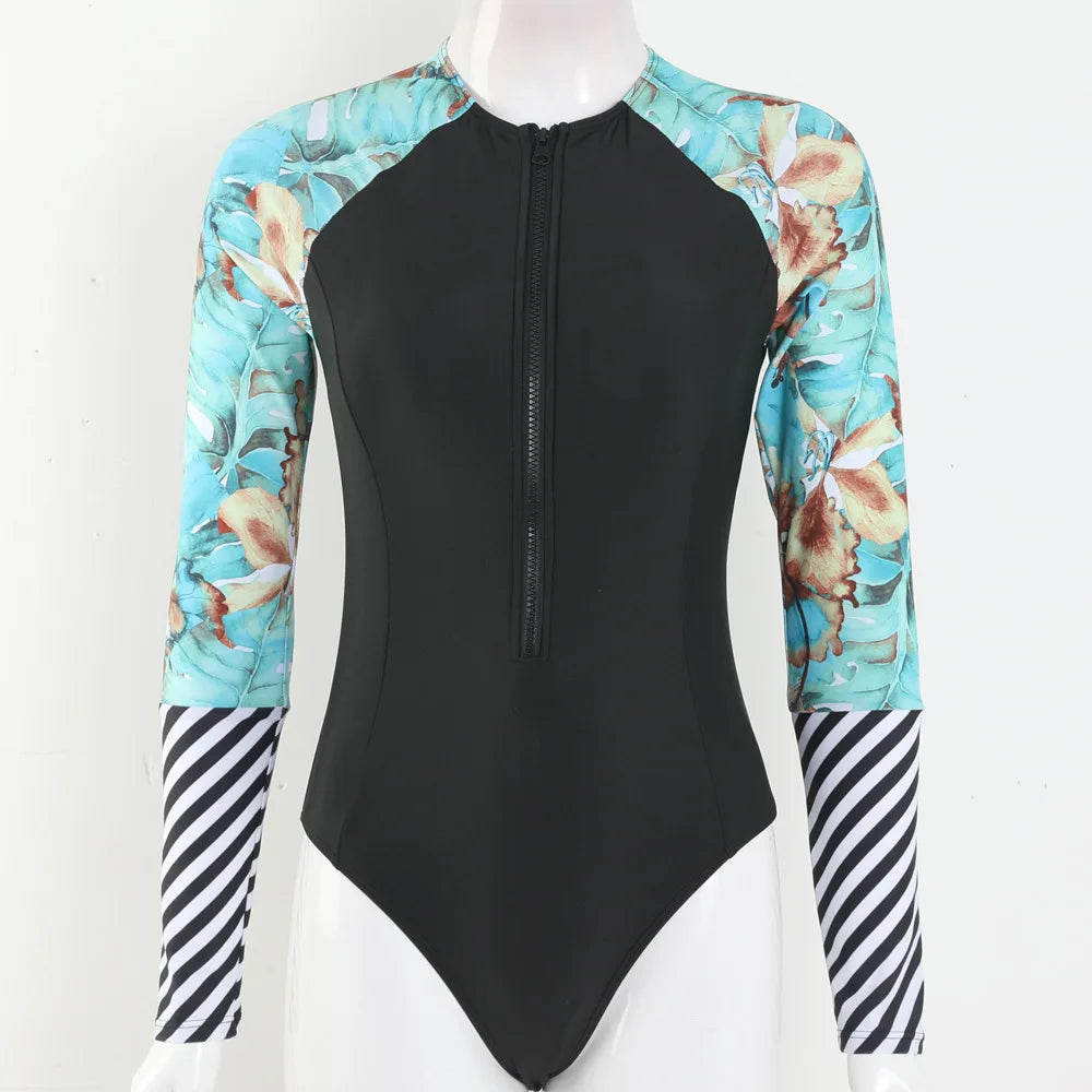 2026 Surfing Sport Swimsuit Long Sleeves Women One Piece SwimsuitSwimwear Solid Monokini Bathing Suit Tropical Bodysuit Female