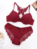 Hot selling 2-piece set of sexy red front button braissere beautiful back butterfly fashion bra push up women's set A2120