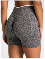 Leopard Print Gym Shorts Women Seamless High Waist Scrunch Butt Lifting Yoga Shorts Workout Running Fitness Tummy Control Shorts