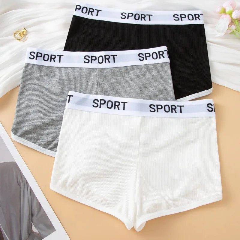 Fashion Letter Waistband Seamless Casual Short Panties Comfort Ribbed Ladies Boyshort Summer Daily Basic Stretch Underwear