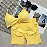 Seamless Sexy Open Back Gym Yoga Crop Top Women Halter Sports Bra Push Up Strappy Padded Workout Tank Tops