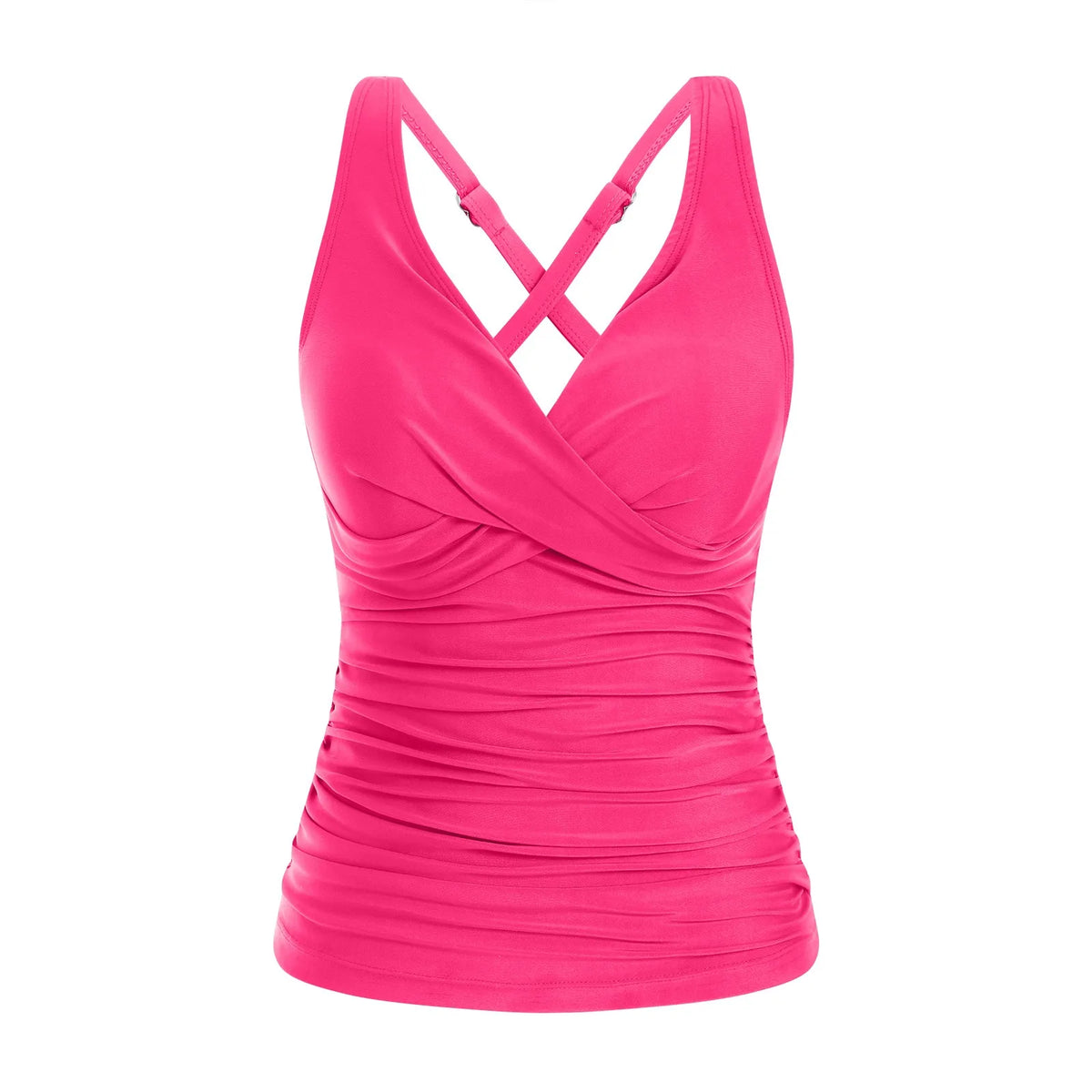 Women Bikini Tankini Top Front Knot Ruched Swimsuit V Neck Bathing Suit Swim Top Cross Back Swimwear Tops Summer Beach Wear