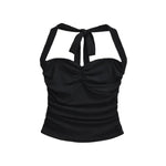 New Women's Fashion Sexy Backless Halter Neck Tie-up Ruched Tube Top Ultra-short Camisole Top In Solid Color Pure Desire F1MR