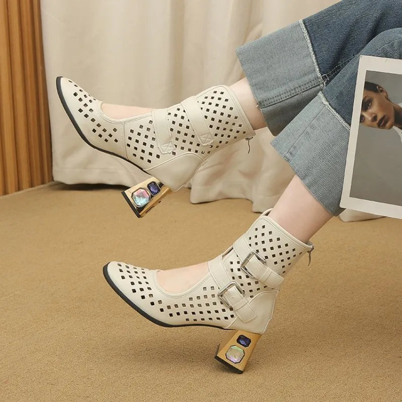 Sandals Platform Beige Summer Mesh Grid Ankle Boots Roman Sandals For Woman2026