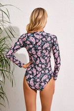 2024 Sexy Zipper Long Sleeve Women One Piece Swimsuit Floral Monokini Swim Wear Surfing Bathing Suit Swimwear Female Clothes