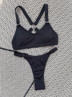 Sexy Ring Linked Backless Bikini Set Women Solid Black White Hollow Out Push Up Micro Swimsuit 2024 Bathing Suit Thong Swimwear