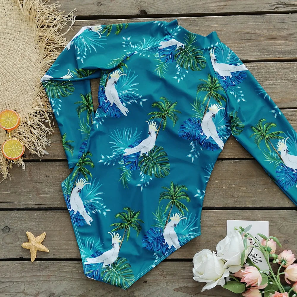 2026 Surfing Sport Swimsuit Long Sleeves Women One Piece SwimsuitSwimwear Solid Monokini Bathing Suit Tropical Bodysuit Female