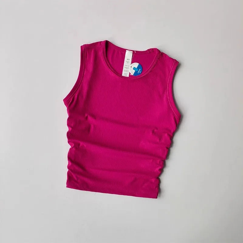 Women's Summer Nude I-Shaped Yoga Sports Vest Slimming Quick Dry Pleated Top for Fitness And Sports Activity