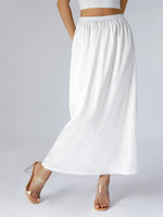 Women's Solid Color Skirts Elastic Waist Satin Underskirt Lace Trim Skirt for Under Dresses Black/White