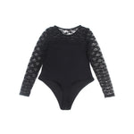 Black Lace Long Sleeve Open Crotch Bodysuit for Women Sheer Mesh Teddy Lingerie Push Up Swimwear Fabric Sexy Jumpsuit