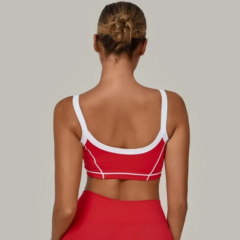 Women's Seamless Yoga Sports Bra with Pads Color-Blocked Cross Straps Beauty Back Running Gym Outdoor Workout Training Vest