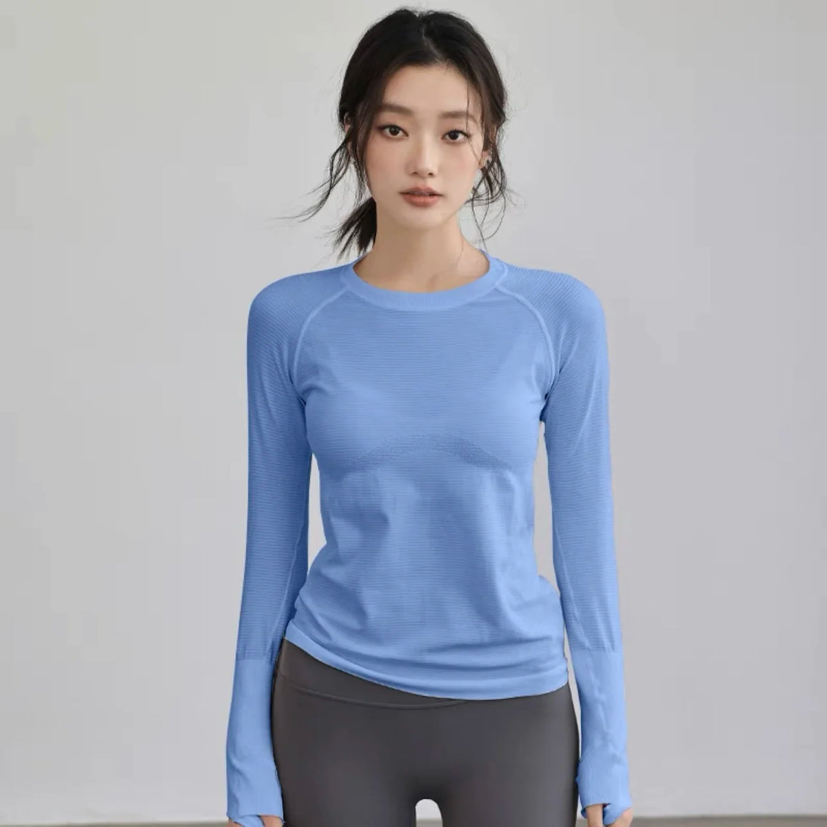 Women's Autumn & Winter Yoga Comprehensive Training Top High-Elastic Slim Crew Neck Quick-Dry Sports Long-Sleeve Fitness Clothes