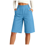 Women's High Waist Cotton Linen Bermuda Shorts Double Breasted Wide Leg Casual Shorts With Pockets Loose Fit Office Summer Short