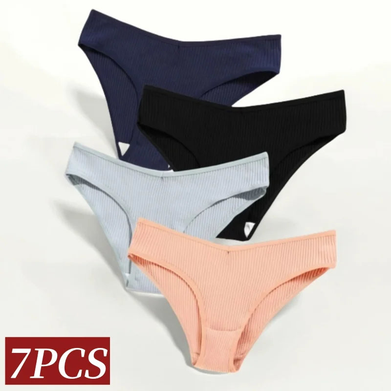 7Pcs/Set Cotton Panties Low Rize Panties For Women Breathable Underwear Female Underpants Sexy Lingerie V-waist Briefs M-2XL