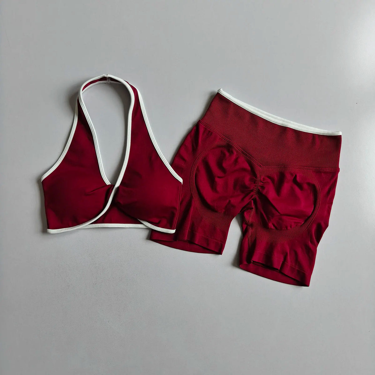 2pcs Women's Seamless Push-up Sports Vest Bra Set with High Elastic Hip Lifting Shorts for Running Aerobics Yoga