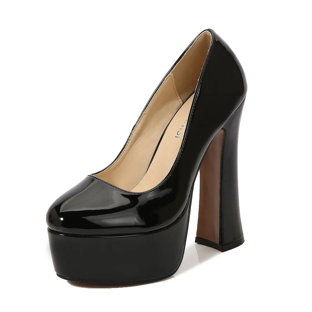 2022 New Model Catwalk Show 14CM High Heels Women's Banquet Party Round Toe Wear Single Shoes Large Size Women's Shoes 35-46