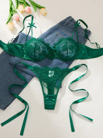 Lady Floral Embroidery Lingerie Set Women Sheer Bra and Brief Underwear Set Satin Sexy Intimates Underwear