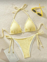 High Cut Leg Two-Pieces Bikini Set Bather Bathing Suit Swim Wrinkled Crinkled Halter Bikini Women Swimwear Female Swimsuit M125