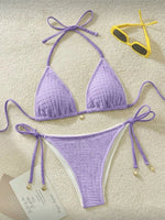 High Cut Leg Two-Pieces Bikini Set Bather Bathing Suit Swim Wrinkled Crinkled Halter Bikini Women Swimwear Female Swimsuit M125