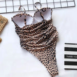 New Sexy High Cut Leopard Push Up Bra Cup One Piece Swimsuit Female Swimwear Women Bather Bandeau Bathing Suit Swim Lady V1654