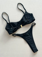 Metal Ring Mini Micro Thong Bikini Women Swimwear Female Swimsuit Two-Pieces Bikini Set Padded Bather Bathing Suit Swim V7513