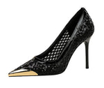 BIGTREE 2026 Fashion Metal Decoration Mesh Hollow Pointed Toe Woman Pumps Thin Heels Party Ladies Shoes Zapatillas De Mujer
