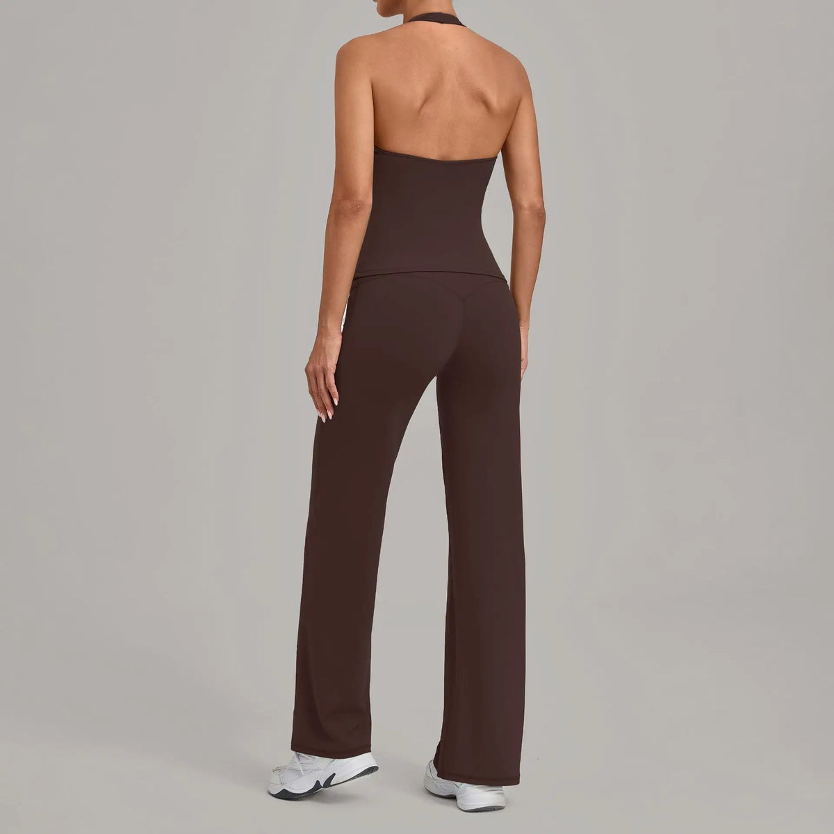 Women's Seamless Yoga Sets Sports Gym Fitness Hip-lifting Flared-pants Sleeveless Halter Tank Top Training Running Workout Suits
