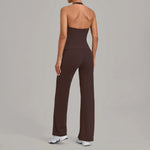 Women's Seamless Yoga Sets Sports Gym Fitness Hip-lifting Flared-pants Sleeveless Halter Tank Top Training Running Workout Suits
