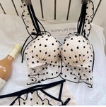 Japanese Mesh No-wire lace Underwear set Women's small breasts gather sexy pure desire sweet bra cute bra Panty SET TUSHY