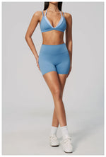 Women 2PCS Yoga Suit Double Strap Shockproof Sports Bra High Waist Tigh Short Fitness Suit Gym Running Leggings Tracksuits