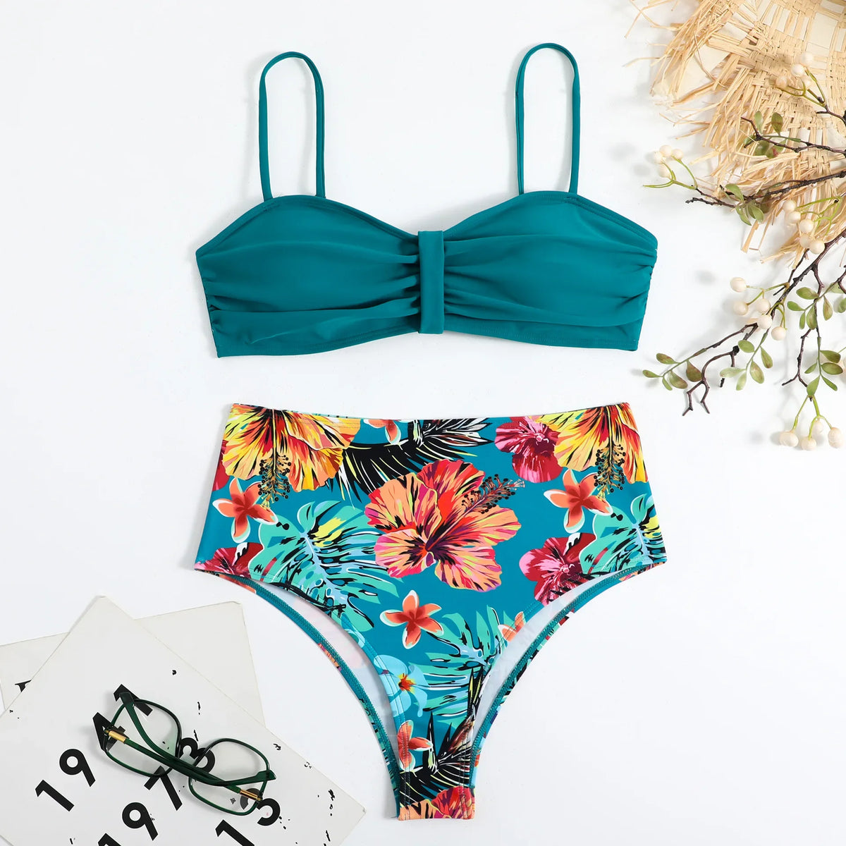 Sexy Bandeau Bikini 2025 Women Swimsuit Floral Swimwear Female High Waist Bikinis Set Swimming Bathing Suits Brazilian Biquini